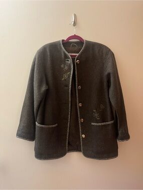 VTG Wool-Blend Dark Green Button Front Women's Jacket